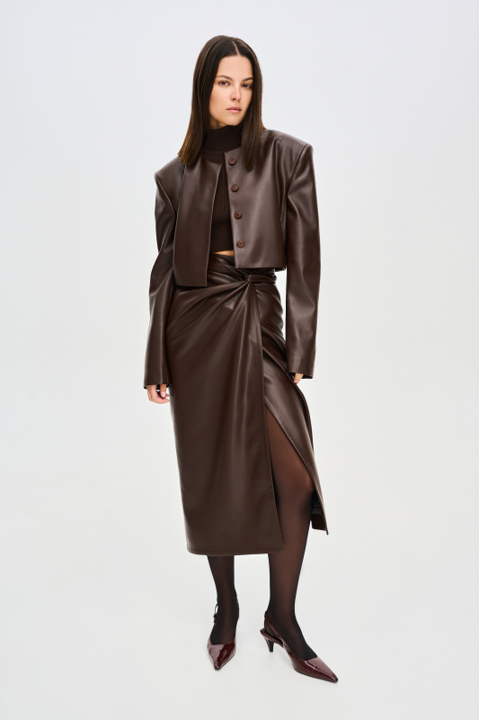 Юбка миди на запах из экокожи by Aleko BROWN